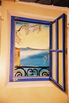 Trompe l'oeil, fenêtre ouverte, technique mixte